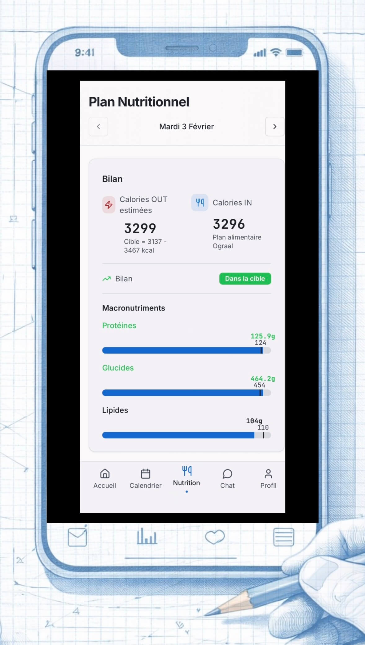 Calcul de calories et nutriments app sport nutrition Ograal