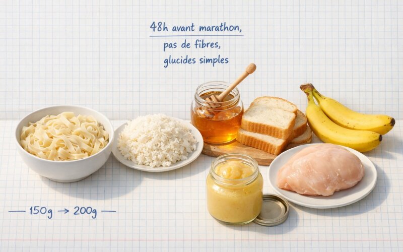 Alimentation pauvre en fibres 48h avant marathon : quoi manger (sans se planter)